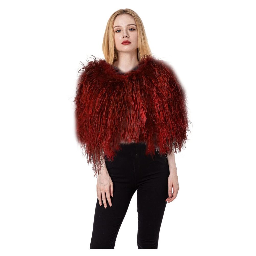 5238 Women Ostrich Fur Feather Small Shawl Cape For Wedding Party Bride
